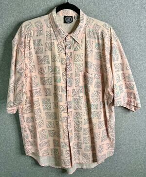 Permit Men’s XL Hawaiian Shirt Pink Geometric Tribal Print Button Up